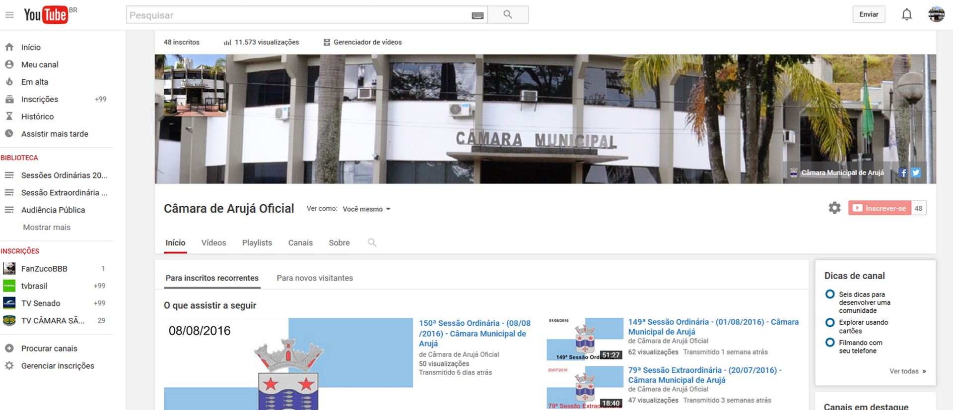 You Tube da Câmara de Arujá: inscreva-se